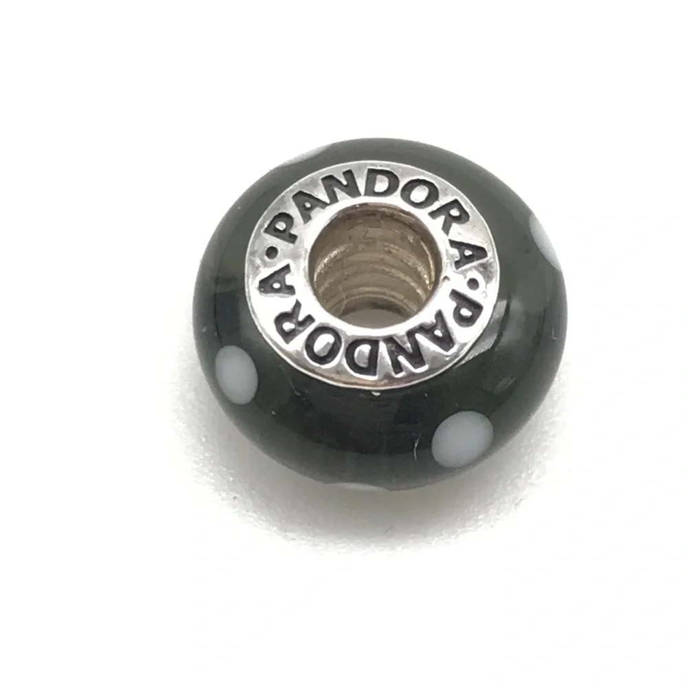 Pandora Black White Polka Dots Murano Glass Bead Charm